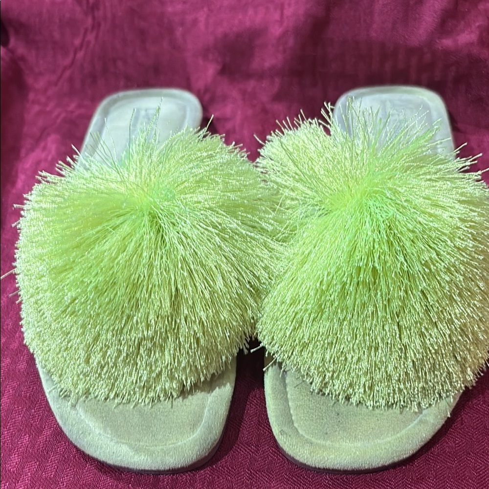 Fluffy Lime Green Slide Sandals
